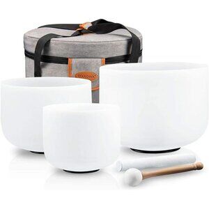 3-Piece Crystal Singing Bowl Set – White Sound Healing Collection